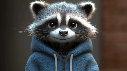 Obraz premium 3d character funny animated raccoon wearing hoodie