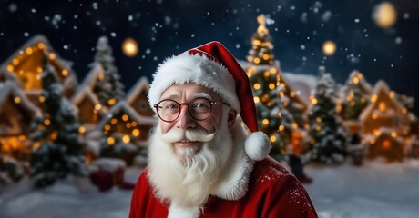 Portrait of mature santa claus. Santa Claus. Christmas Presents. Concept of Christmas and New Year. Winter Holidays Celebration. Bearded Santa.