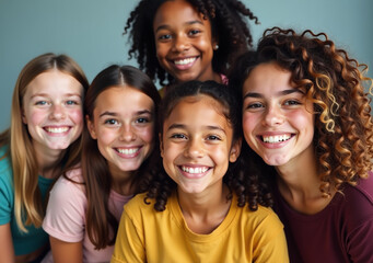 Fototapeta premium diverse group teenagers gaze camera together