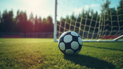 Obraz premium A photo of a soccer ball in goal net