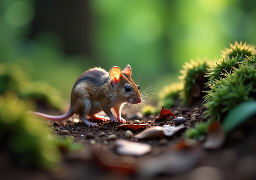 small mouse explores dense forest floor keen interest