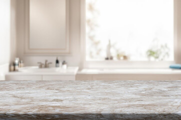 Beautiful natural marble table with bathroom background