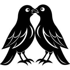 Fototapeta premium 2 beautiful birds kiss vector silhouette on white background