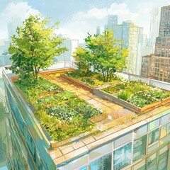 Obraz premium Transforming urban spacesrooftop garden design in modern architecture for sustainable living