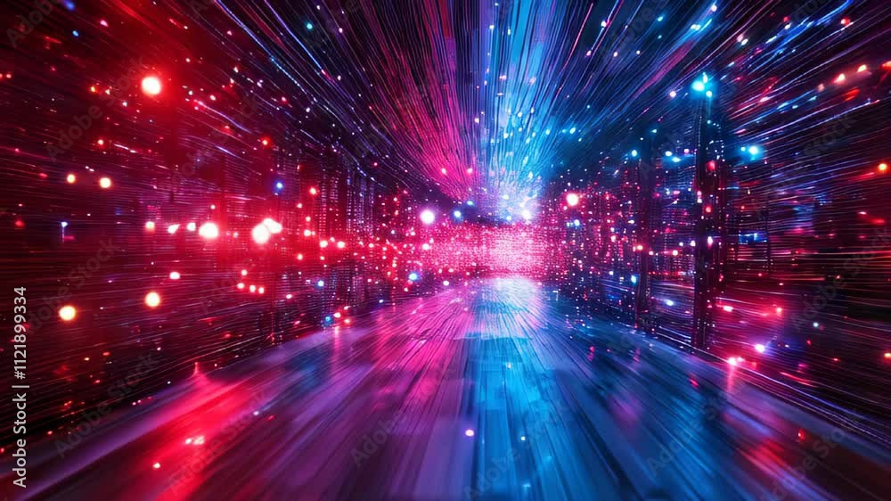 Poster vibrant journey through a cosmic light tunnel at high speed with dazzling colors