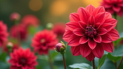 Obraz premium autumn garden features dahlia red karma flowers stunning stock image backdrop event decorations marketing materials