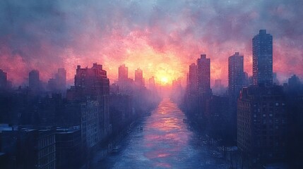 Cityscape at Sunset: A Serene Urban Panorama