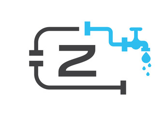 Letter Z Plumber Logo Design Vector Template Concept With Pipe And Water Symbol