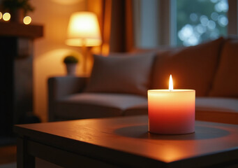 candle provides cozy ambiance warm fire scent living room