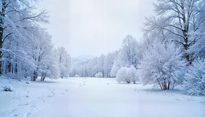 Fototapeta premium Winter landscape with snow-covered trees creating a serene and peaceful atmosphere