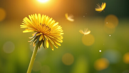 Obraz premium dandelion seeds turn yellow float gently warm summer