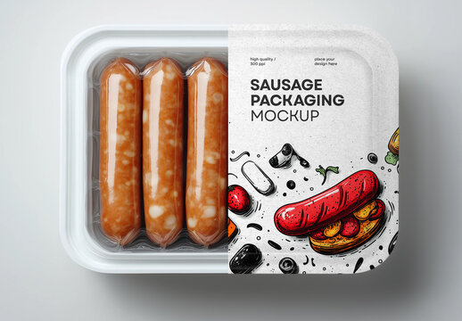 High-Quality Sausage Package Mockup &ndash; AI-Generated Design Featuring Vacuum-Sealed Sausage, Salami, and Meat Packaging for Branding and Advertising