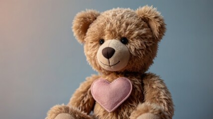 Obraz premium A cute teddy bear holding a plush red heart, sitting on a soft pastel blanket, creating a warm and affectionate atmosphere perfect for expressing love.