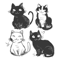 Obraz premium A Hand Drawn Illustration Featuring Four Adorable Cats In Sitting Poses