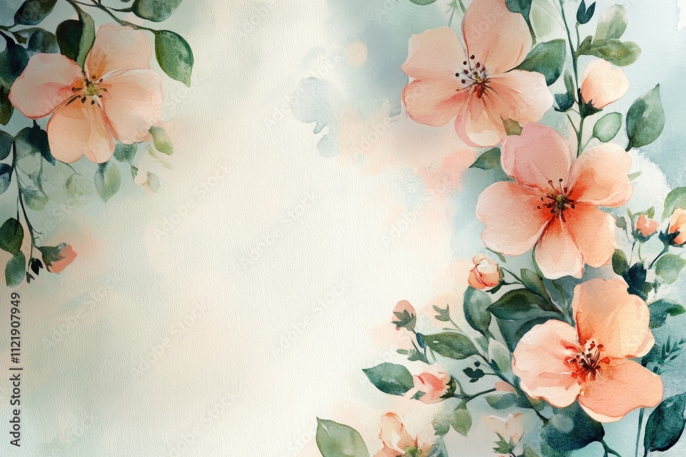 Poster delicate watercolor floral frame creating a serene backdrop