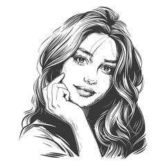A Hand Drawn Illustration Of A Woman With Long Hair And A Soft Smile