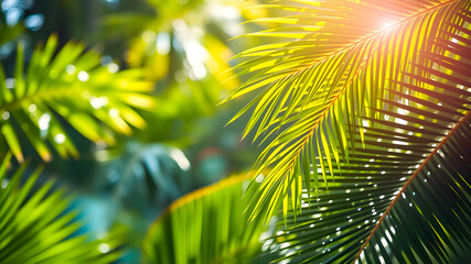 Obraz premium Palm tree leaves swaying in the tropical breeze, a symbol of nature's beauty
