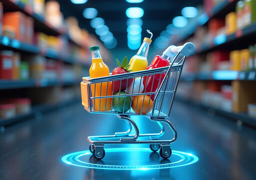 groceries appear digital holographic cart within simulated environment online shopping