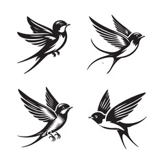 Swallow Silhouette Vector Set – Elegant Bird Illustrations for Design Projects