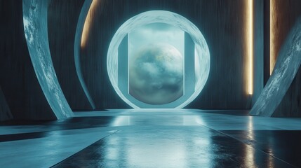 Collection of futuristic portal visuals with glowing neon lights, sci-fi aesthetics, and surreal atmospheres for creative projects