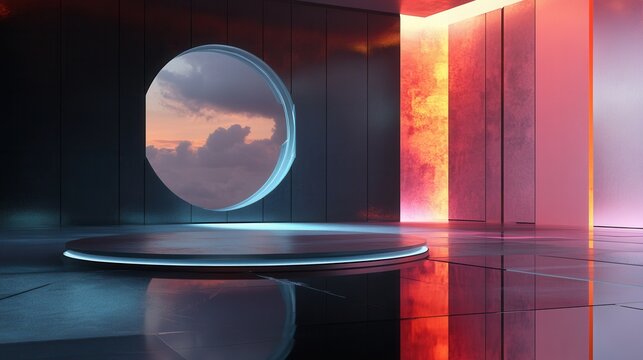 Collection of futuristic portal visuals with glowing neon lights, sci-fi aesthetics, and surreal atmospheres for creative projects