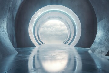 Collection of futuristic portal visuals with glowing neon lights, sci-fi aesthetics, and surreal atmospheres for creative projects