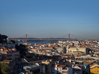 View of Lisbon skyline toward the 25th April (25 de Abril) Bridge