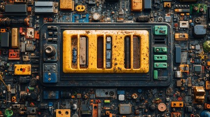 Retro Futuristic Tech Collage: A Grunge Aesthetic