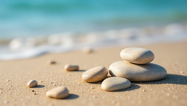 pebbles serene summer beach scene evoke sense calm natural textures soothing
