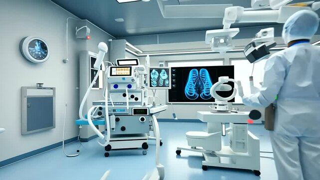 Futuristic Operating Room with AI Technology and Medical Tools