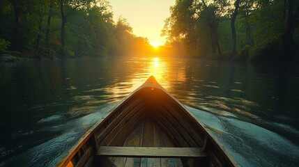 Sunrise River Journey: A Serene Boat Ride Through Lush Green Foliage