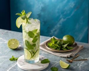 Fototapeta premium Mojito cocktail with lime and mint 