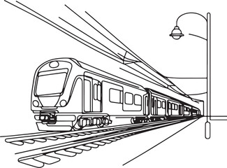 Minimalist Line Art of Trains and Railroad Tracks – on White Background