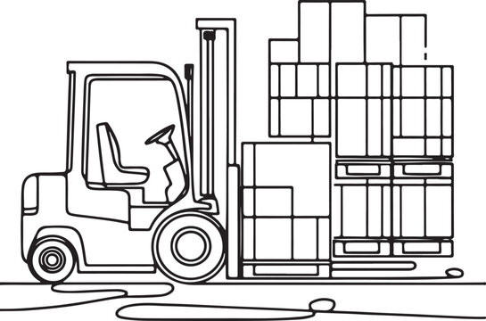 recommend clip art: Minimalist Line Drawing of Forklift Lifting Pallets Simple Vector Art on White Background
