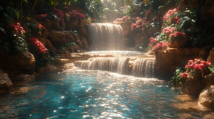 Serene Waterfall in Lush Tropical Paradise