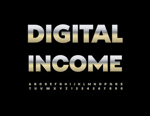Fototapeta premium Vector business icon Digital Income. Modern Silver Font. Exclusive Metallic Alphabet Letters and Numbers set. 