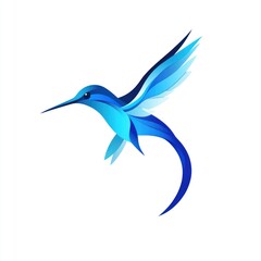 Abstract blue hummingbird in flight, elegant design.