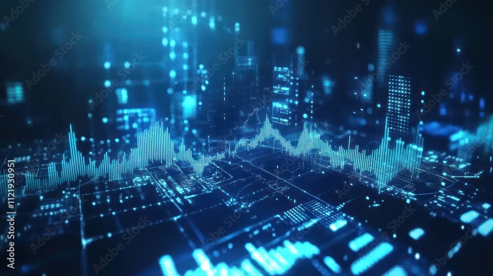 Poster abstract digital landscape with data visualization elements