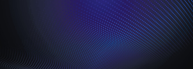 Obraz premium Dynamic wave of glowing points. Futuristic dot wave. Network connection structure. Futuristic background for presentation design. Technology or science banner. 3d Widescreen. Vector illustration