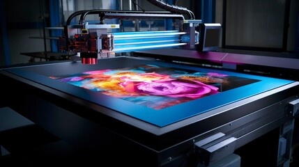 A photo of a UV flatbed printer