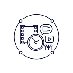 video duration time icon with film strip, line vector