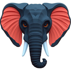 Stylized Cartoon Elephant Head Illustration with Vibrant Blue-Red Palette and Intriguing Expression