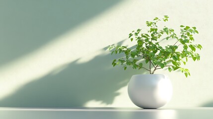 Green Plant in White Pot Against Light Green Wall