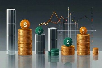 An image featuring bar graphs, pie charts, line graphs, and 3D icons, subtly blending data analysis elements with a sense of inquiry and exploration.