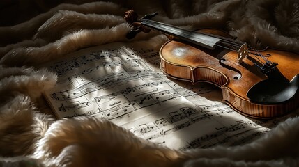 Classical music sheet notes elegantly displayed on a wooden stand, embodying the timeless beauty...