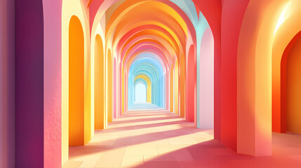 Fototapeta premium Colorful archway hallway in modern design. Echoes. Illustration