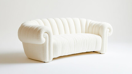 An elegant white couch isolated against a clean white background, showcasing its modern design and plush upholstery