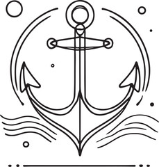 Naklejka premium Minimalist Continuous Line Anchor Drawing Simple Art on White Background