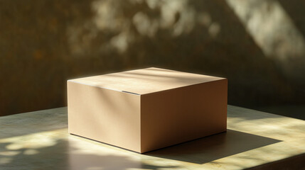 Brown cardboard box mockup on table, Ai generated images