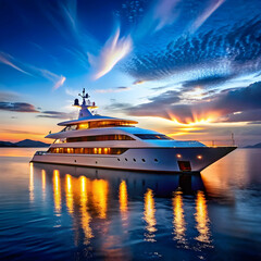 luxury yacht at night in the sea generative ai